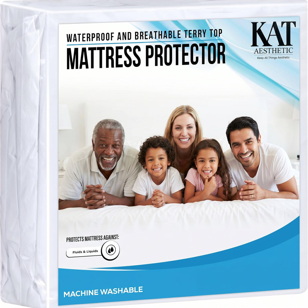 Waterproof Mattress Protector – Breathable Terry Fitted Cover, Deep Pocket